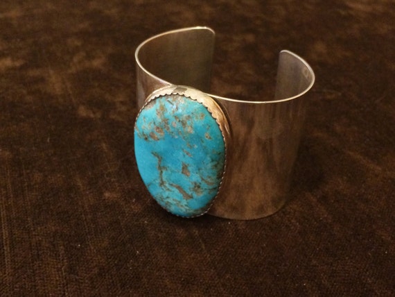 Natural Turquoise cuff sterling silver gorgeous M… - image 3