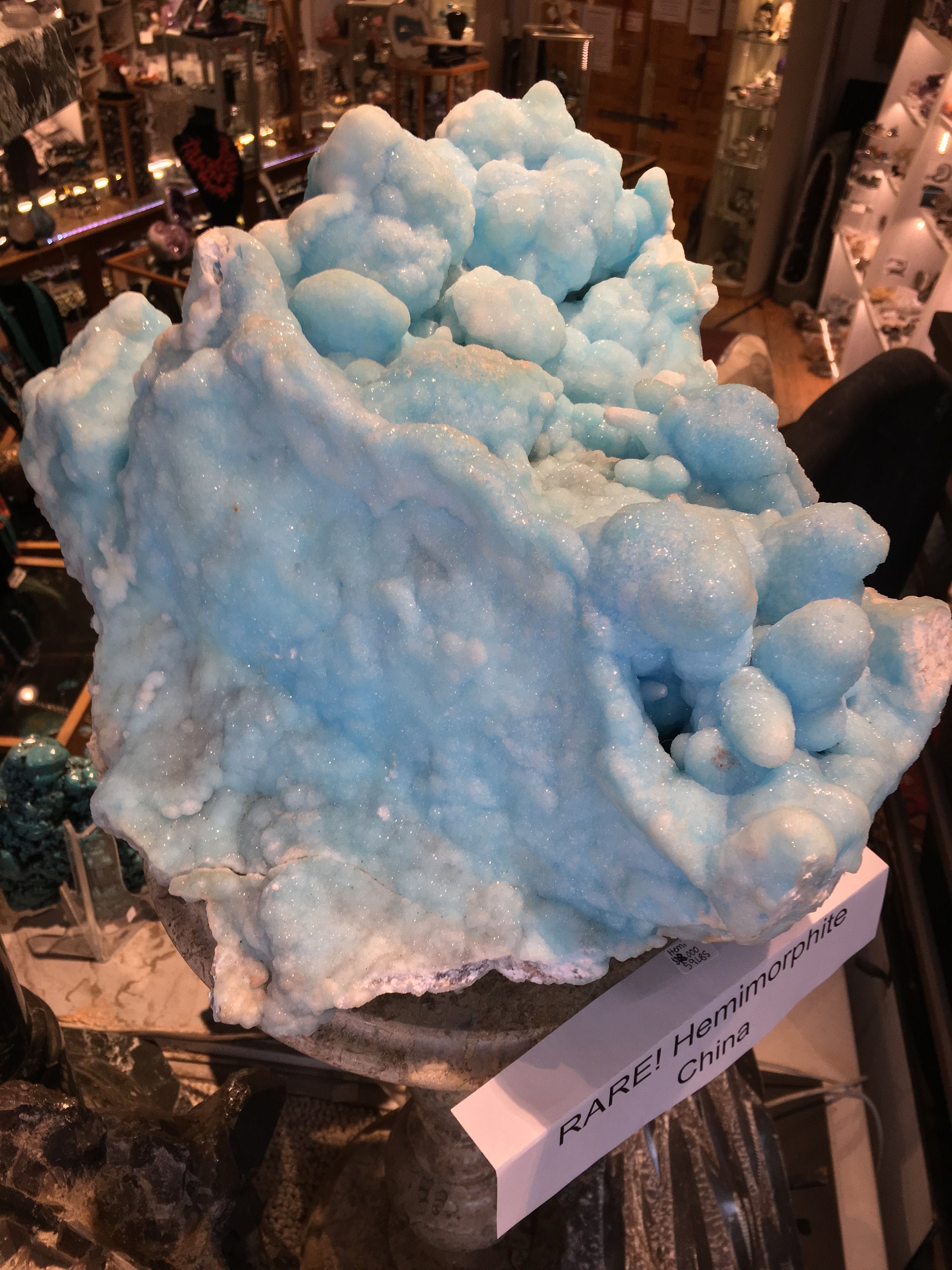 SOLD Hemimorphite Rare XL Display Geode Pale Turquoise Sky Blue Natural ...