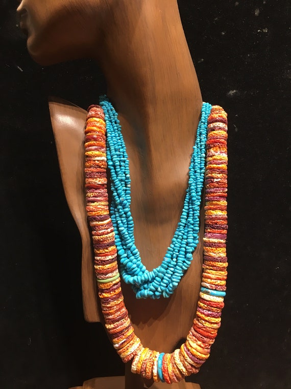 Vintage Sleeping Beauty Turquoise Necklace, Handmade Sterling Silver Chain, multi strand, graduated, twisted, Classic Blue