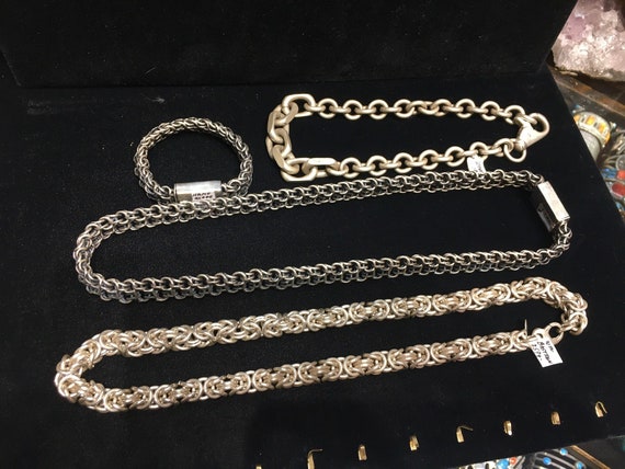 Matte thick heavy chunky solid Sterling Silver ch… - image 9