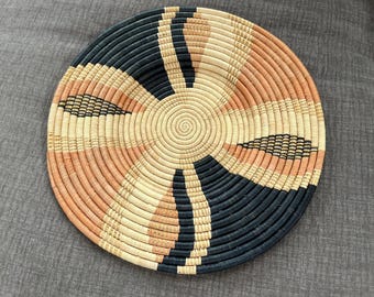 Hand woven raffia Basket platter, Uganda Africa, artisan, ethically crafted, Amazima collective, Justine Nambooze, S/H NOT INCL