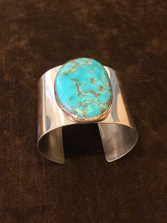 Natural Turquoise cuff sterling silver gorgeous M… - image 2