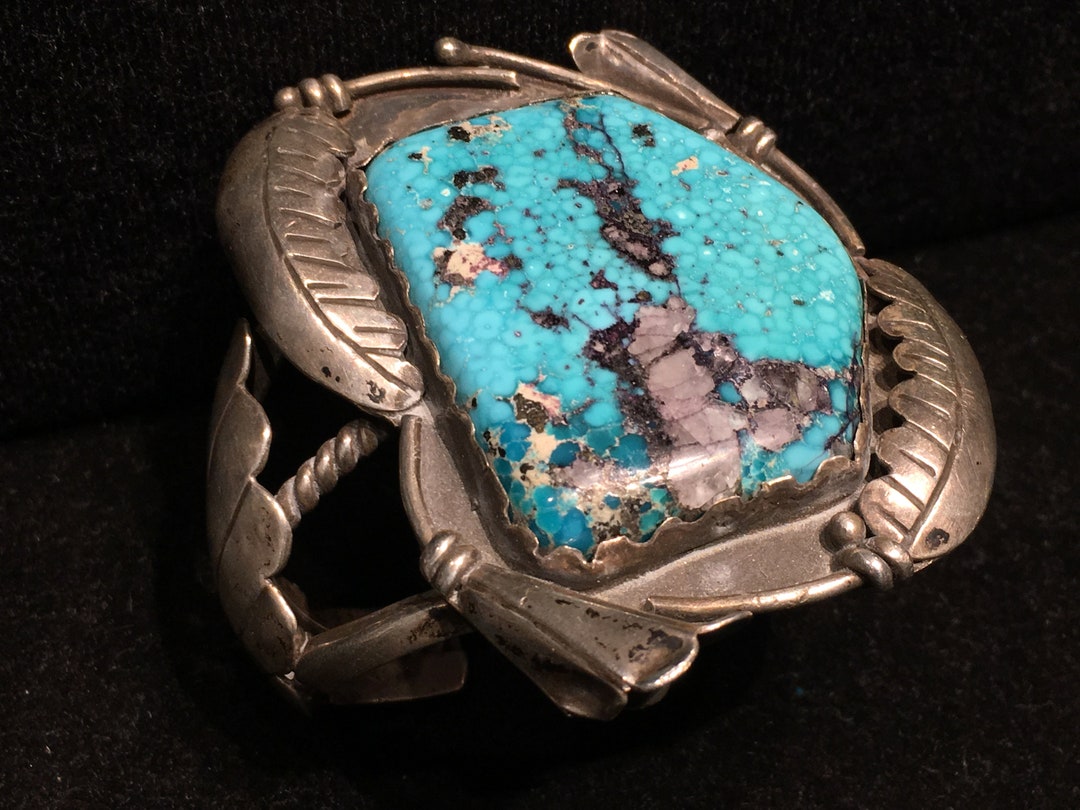 Old Navajo RARE High Grade Fine Natural Kingman Turquoise Cuff