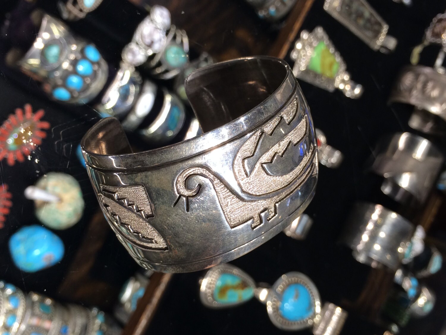 Native American Hopi Silver Overlay Cuff Bracelet