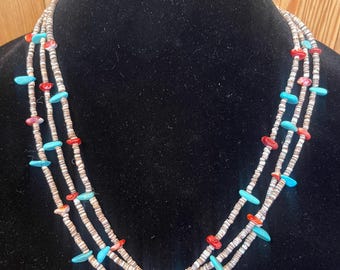 Navajo Heishi necklace, Turquoise, multi-stone, Spiny Oyster shell, Old Traditional style, Santo Domingo, Tribal, Boho