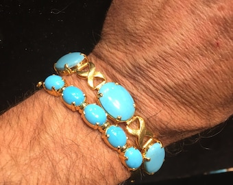 Sleeping Beauty Turquoise 22K Gold Cuff Bracelet, Handmade, 5 multi stone