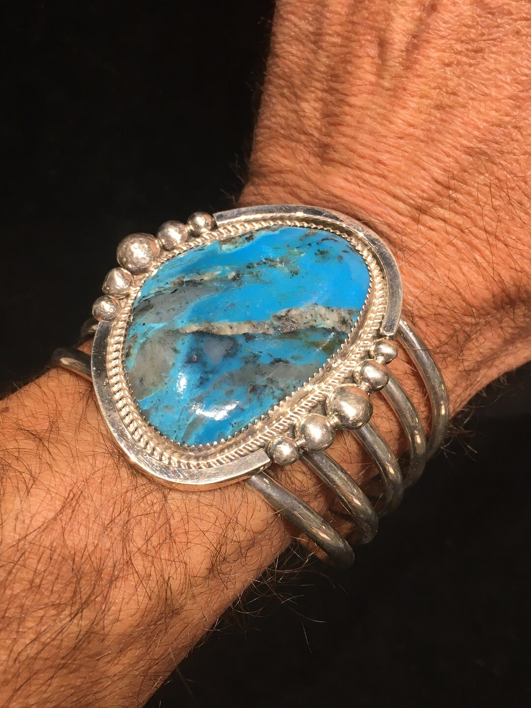 Navajo Kingman Turquoise Sterling Silver Cuff, Native American Indian ...