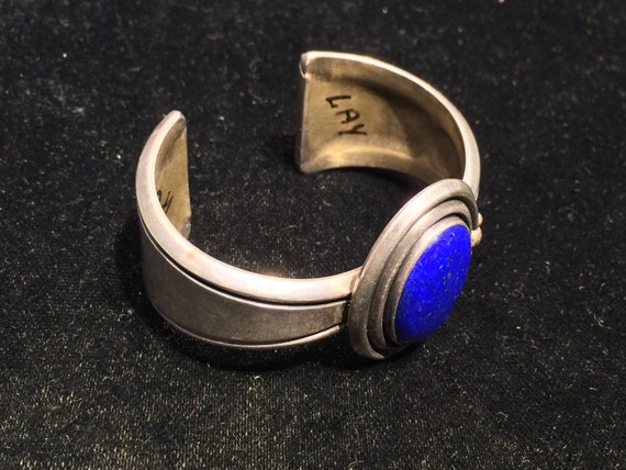 Old vintage MCM Lapis Lazuli cuff bracelet Sterli… - image 7