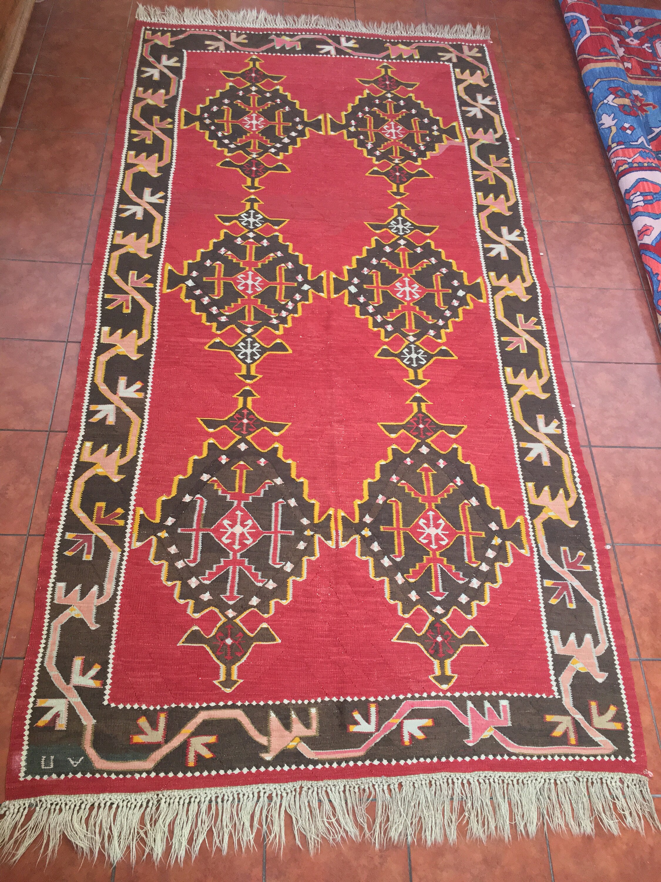 Kilim Rugs Border Vintage Avar Dagestan Kilim: Horse Border, Caucasian Rug With ...