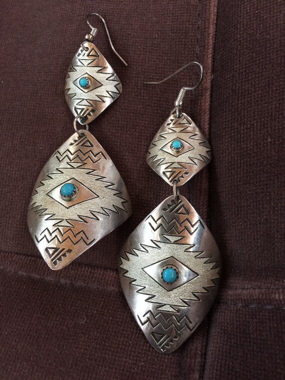 Navajo Turquoise Sterling Silver dangle drop stat… - image 7