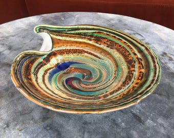 Vintage Fine Art Studio Glass bowl, dish, Rainbow swirl, centerpiece, MCM art glass, Murano