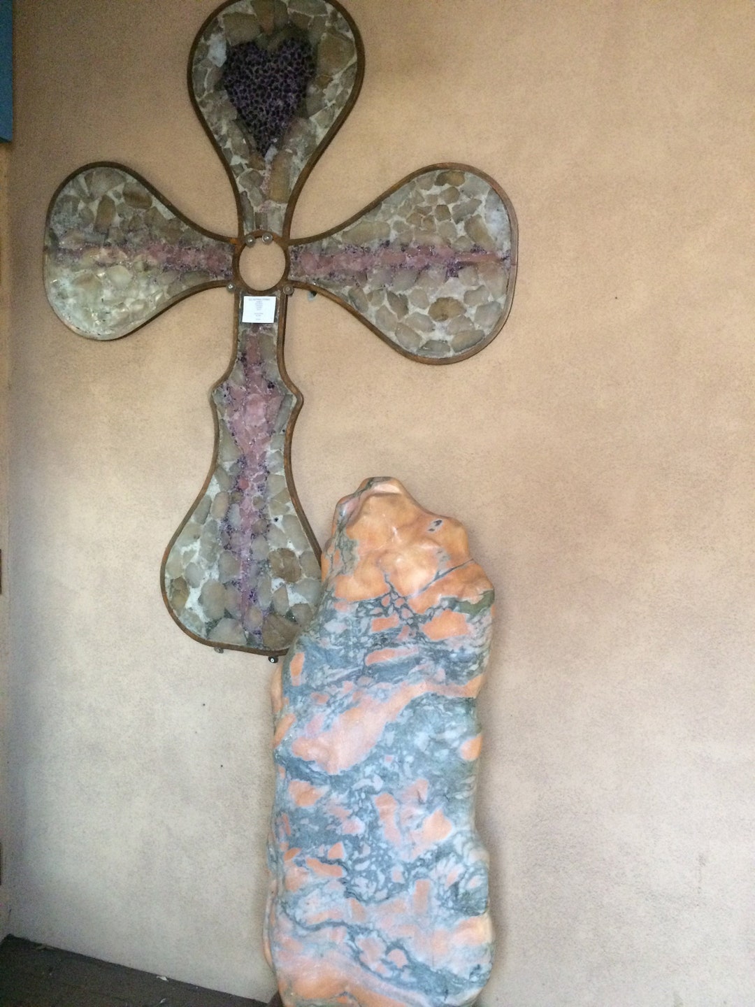 Zee One of Kind Unique Gemscape Gemstone Art Cross Wall Sculpture Multi