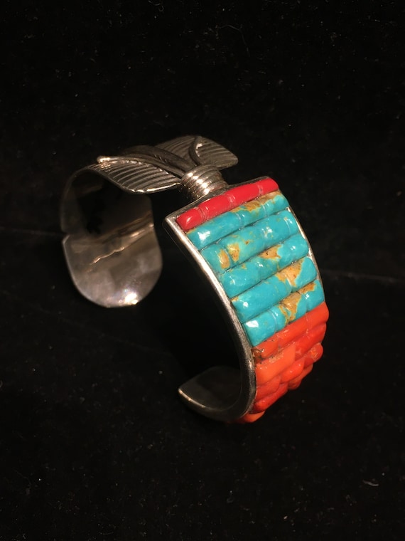 SOLD Gorgeous Coral & Turquoise inlay multi stone 