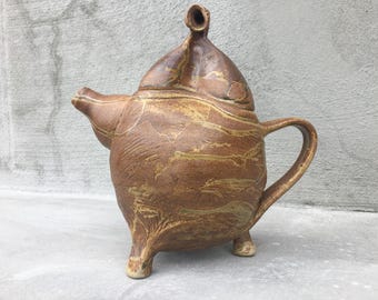 Signed Studio Ceramic Teapot: Abstract Japanese Style Sculptural Pottery, One of a kind, hand built, Organic Gestural, SHIPPING NOT INCL