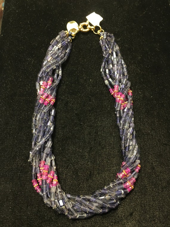 Incredible Iolite Ruby 22k Gold 9 multi strand gem