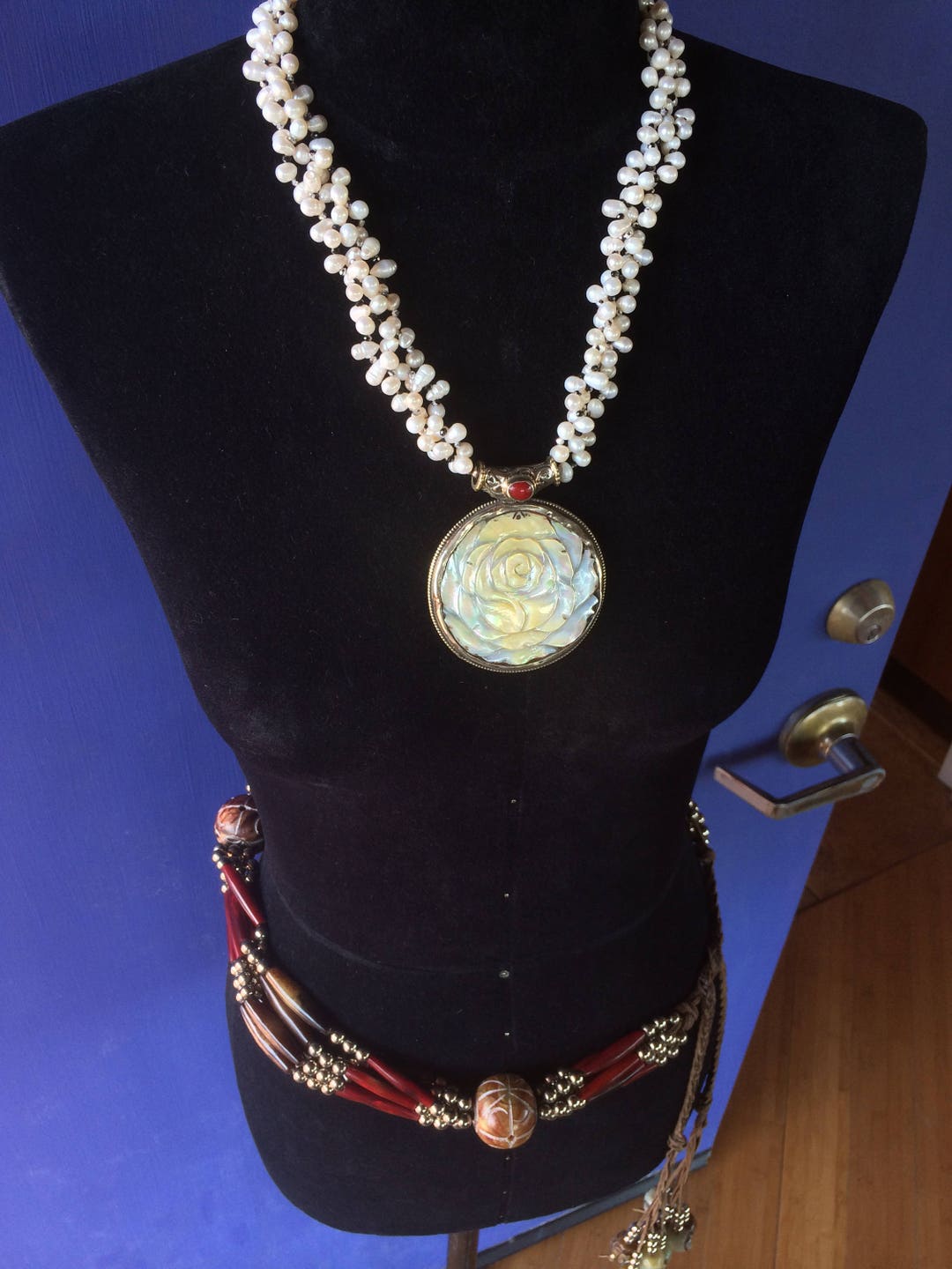 Tibetan Carved Mother Pearl Rose Flower Necklace Sterling - Etsy