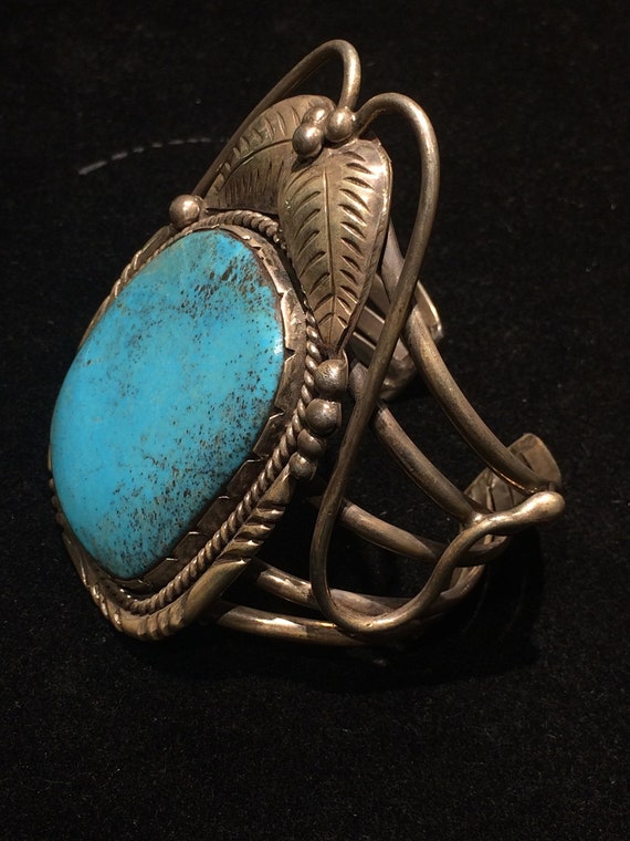 Old Vintage Navajo HUGE Kingman Turquoise Sterling