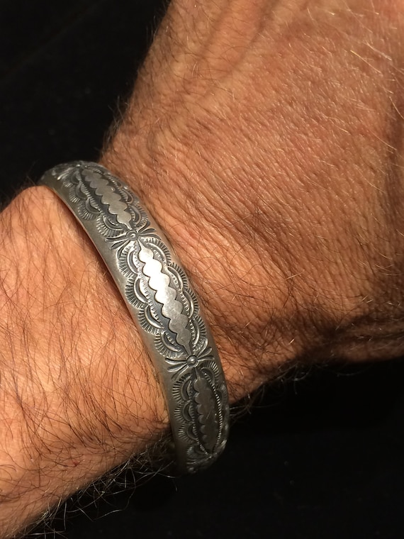 Fan Platero Vintage Native American Navajo Hand Forged Sterling Silver Bracelet Fan Platero Vintage Native American Navajo Hand Forged Sterling Silver Bracelet
