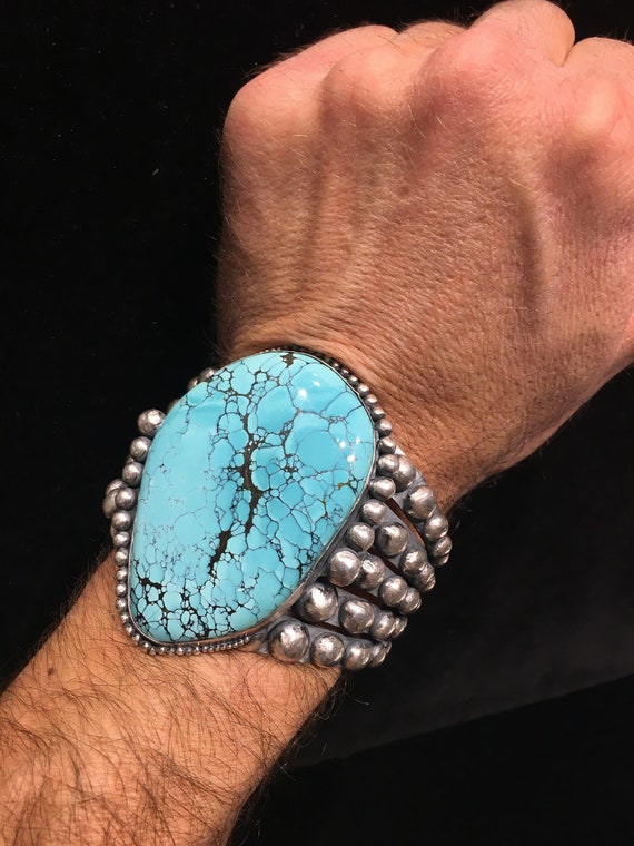 Rare Huge #8 Turquoise Slab Native American Sterling Silver Earrings Rare Huge #8 Turquoise Slab Native American Sterling Silver Earrings