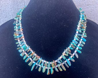 Turquoise Heishi Necklace, Navajo Native American Indian, Begay, multi-stone, Traditional Old style, Santo Domingo