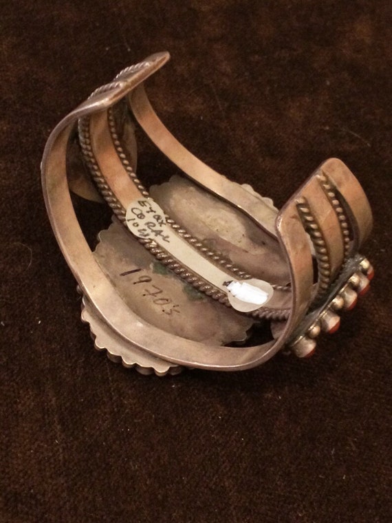Signed Vintage Native American Zuni Coral Sterling Silver Cluster Bracelet Old Signed Vintage Native American Zuni Coral Sterling Silver Cluster Bracelet Old