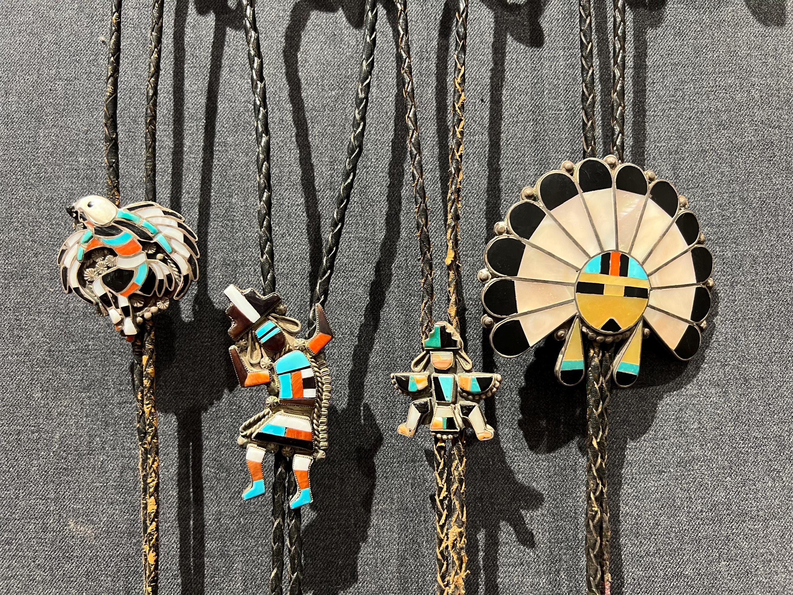 Zuni Kachina Inlay Bolo Tie, Multi-stone: Turquoise Coral Onyx Pearl,  Sterling Silver, Leather, Native American Indian, Eagle Dancer Rainbow -  Etsy