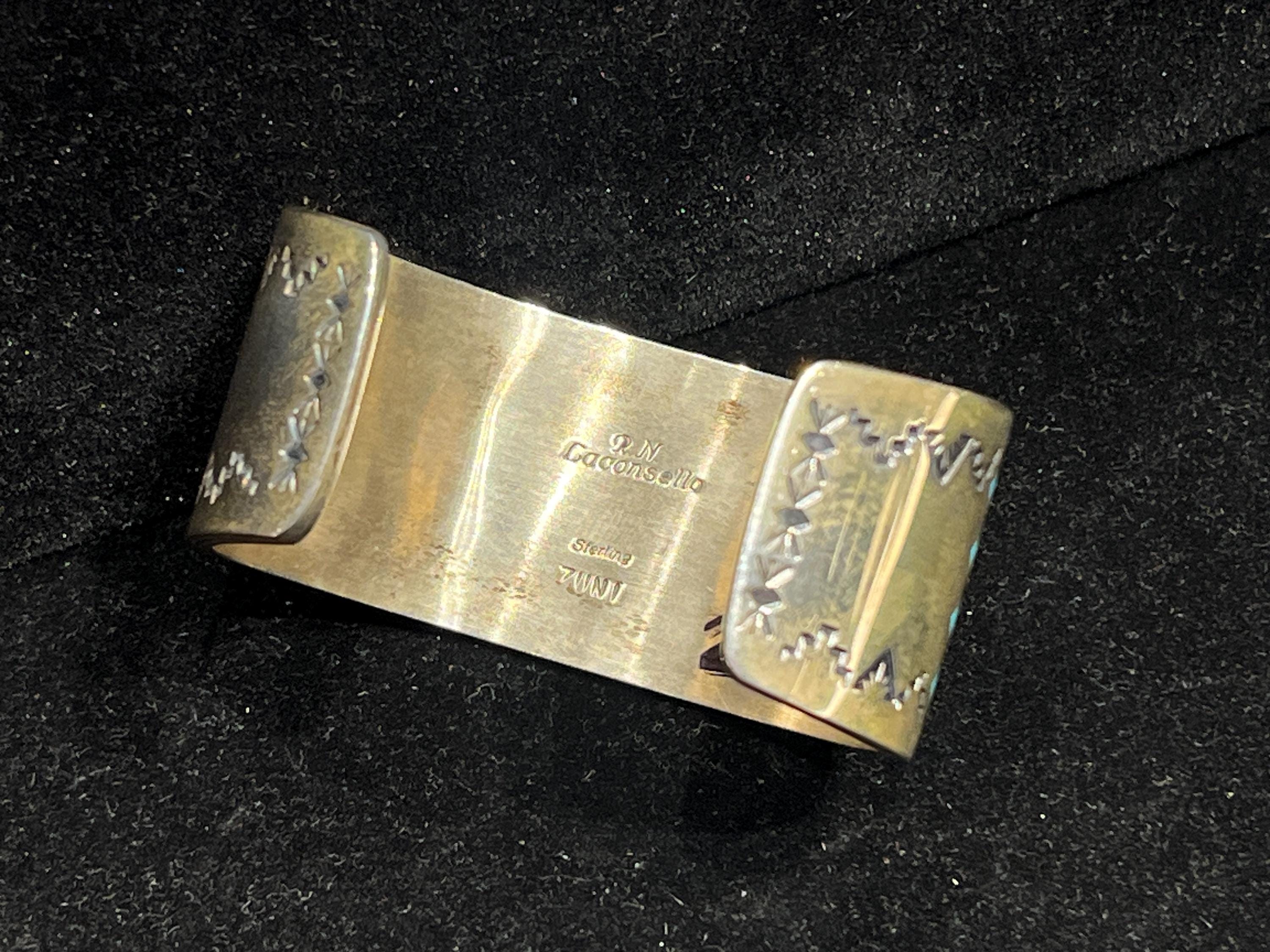 Zuni Inlay Sterling Silver Awanyu Cuff, Turquoise Coral Onyx, Avanyu ...