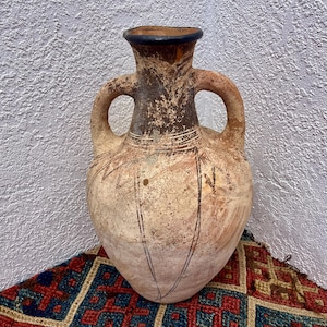 Old Rif Mountains Morocco Berber large water or oil Vessel Amphora two handles double handle Jar Vase Moroccan terra cotta