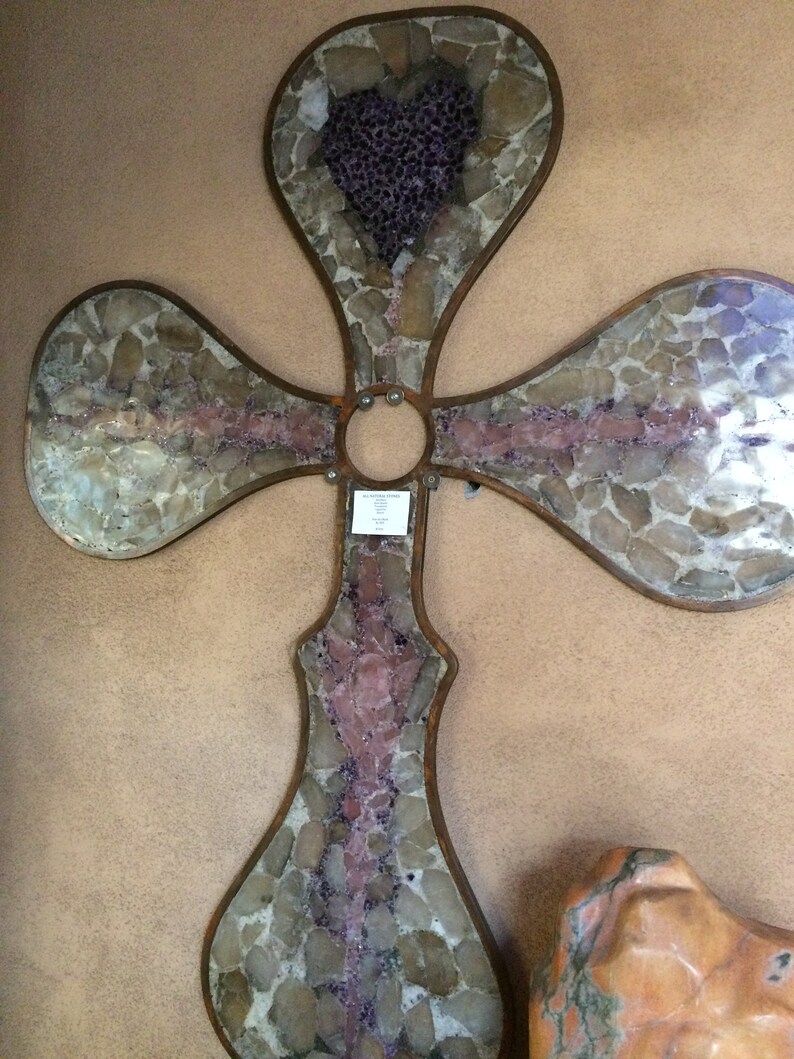 Zee One of Kind Unique Gemscape Gemstone Art Cross Wall Sculpture Multi