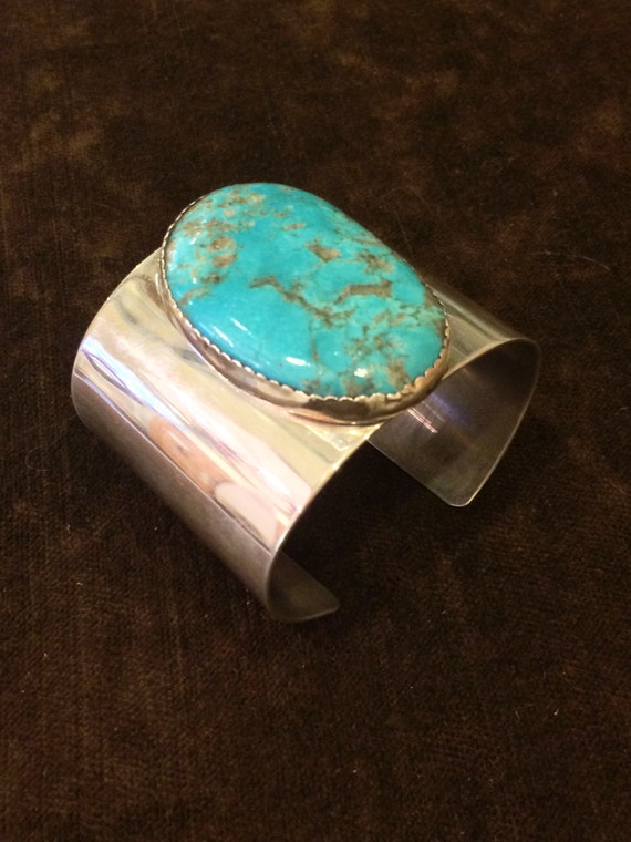 Natural Turquoise cuff sterling silver gorgeous M… - image 4