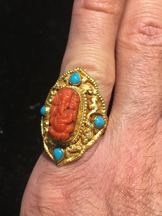 Coral ganesha ring deals