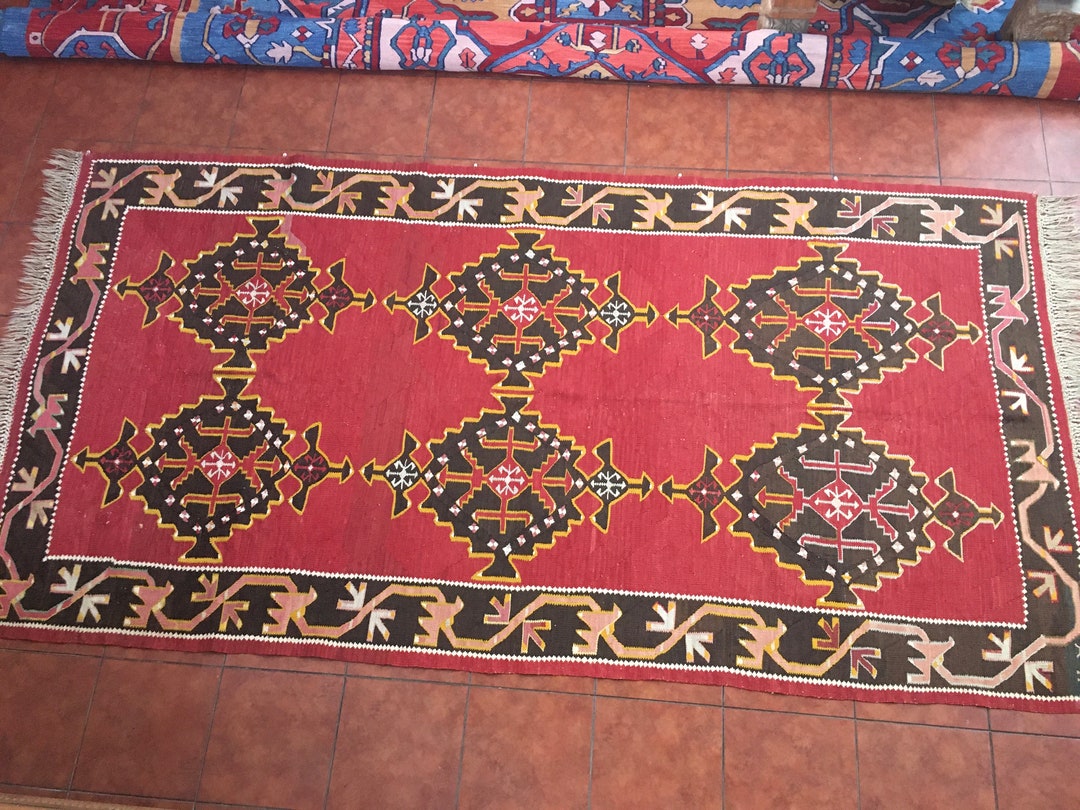 Kilim Rugs Border Vintage Avar Dagestan Kilim: Horse Border, Caucasian Rug With ...