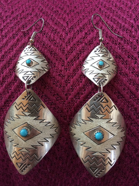 Navajo Turquoise Sterling Silver dangle drop stat… - image 4