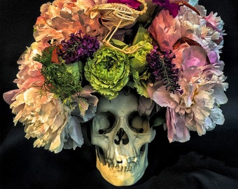 Beautiful Skull with Floral Headdress Dia De Los Muertos PRINT 622 by Michael Brown