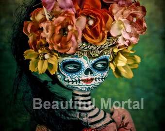 Beautiful Mortal Mysterious Dia De Los Muertos Doll PRINT 371 Reproduction