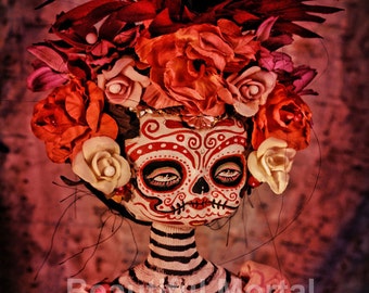 Belle poupée fleur rose mortelle Dia De Los Muertos PRINT 369 par Michael Brown