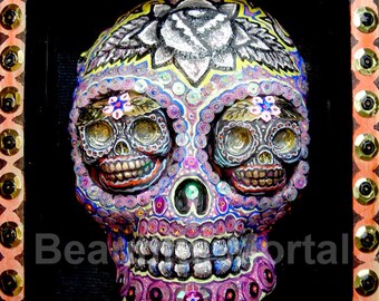 Beautiful Mortal Dia De Los Muertos Sugar Skull PRINT 241 Reproduction