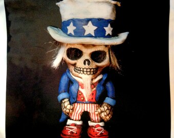 Patriotic Skull Uncle Art Pillow 16" x 16"