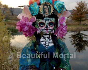 Beautiful Mortal Mysterious Dia De Los Muertos Flower Doll Canon PRINT 536 Reproduction by Michael Brown