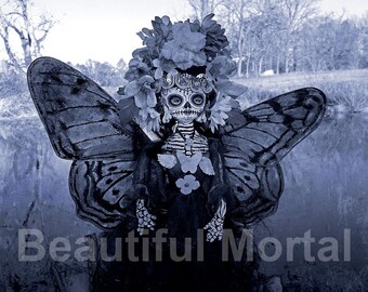 Beautiful Mortal Dia De Los Muertos Blue Butterfly Princess Doll PRINT 526 Reproduction