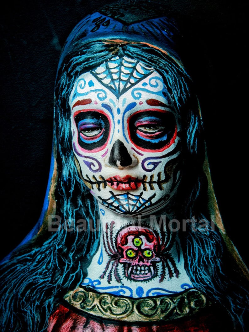 Beautiful Mortal Dia De Los Muertos Tattooed Mary Canon PRINT 392 Reproduction by Michael Brown image 1