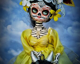 Beautiful Mortal Dia De Los muertos with Devil Sugar Skull Doll PRINT 530 by Michael Brown