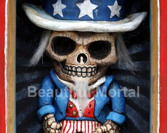 Beautiful Mortal Dia De Los Muertos Uncle Sam Skeleton PRINT 287 Reproduction