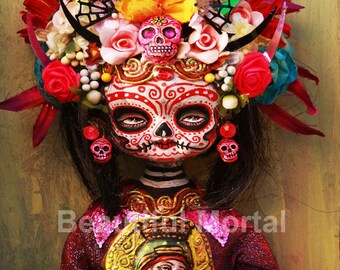 Beautiful Mortal Dia De Los Muertos Flower Princess Doll PRINT 388 by Michael Brown