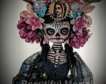 Beautiful Mortal Dia De Los Muertos Sugar Skull Skeleton Doll PRINT 541 by Michael Brown