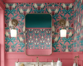 Peel and Stick Penicillin Pink Lords and Ladies Wallpaper, Botanical Wallpaper, Arts & Crafts, William Morris Decor, Maximalist, Removable.