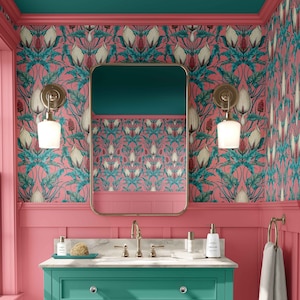 Peel and Stick Penicillin Pink Lords and Ladies Wallpaper, Botanical Wallpaper, Arts & Crafts, William Morris Decor, Maximalist, Removable.