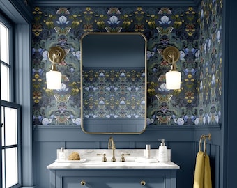 Bloomsbury Midnight Moth Wide Wallpaper - Luxury British-Made Arts & Crafts Style Wallcovering, Opulent Gothic Decor, Victorian, Edwardian.