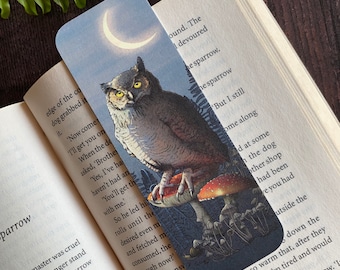 Woodland Owl and Toadstool Single Bookmark, folklore, witchy, book gift, book lover, Celtic folklore, dark academia, cottagecore, magical