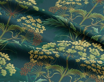 Linen Hemlock 'Bold Brassica' fabric, William Morris Decor, Maximalist, Victorian Gothic Walls, Soft furnishing, Upholstery, Verdant, luxury